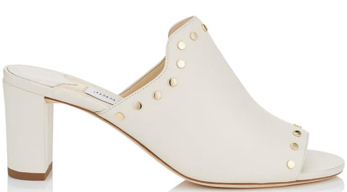 Jimmy Choo &ldquo;Myla&rdquo; White Nappa Leather Mules with Gold Studs