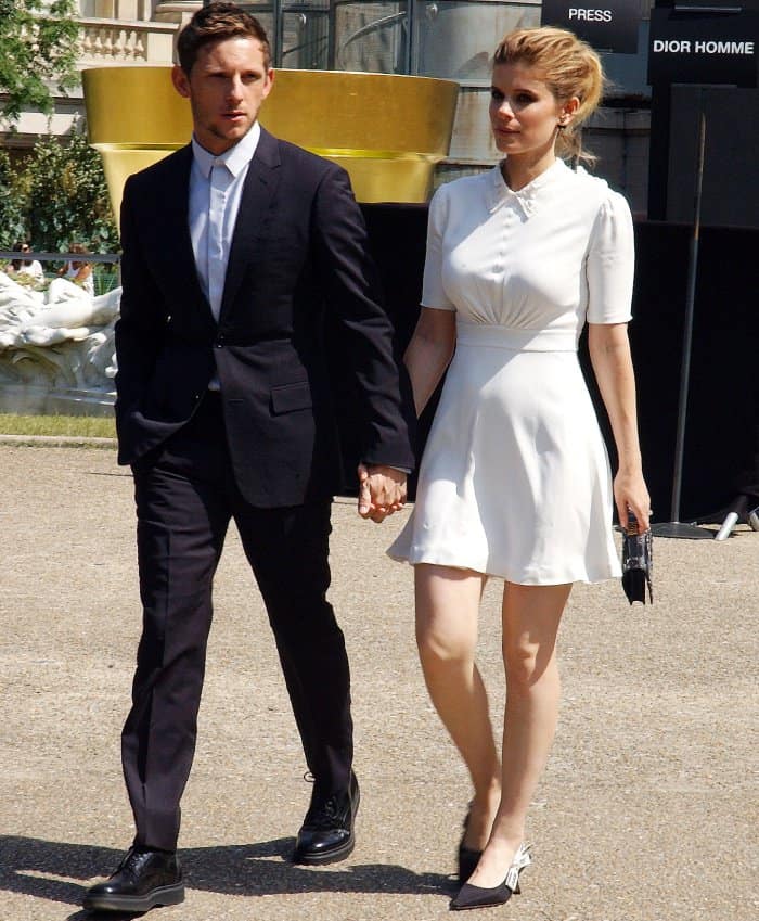 Jamie Bell and Kate Mara in head-to-toe Dior at the Dior Homme Spring/Summer 2018 show during Paris Fashion Week