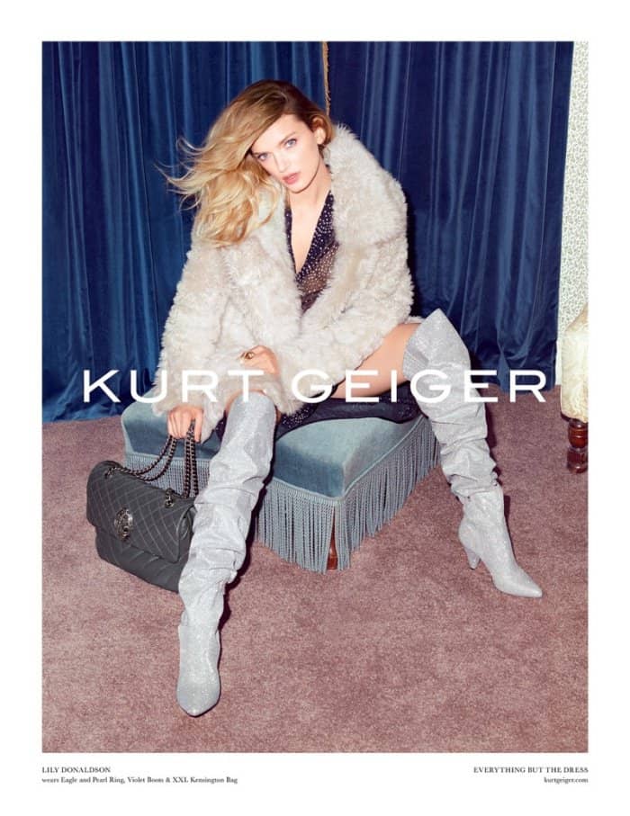 Lily Donaldson wearing the &ldquo;Violet&rdquo; boots for Kurt Geiger&rsquo;s Fall/Winter 2017 collection
