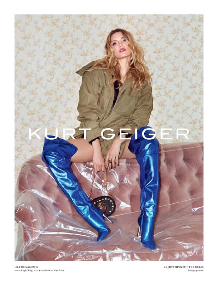 Lily Donaldson wearing the &ldquo;Vita&rdquo; boots for Kurt Geiger&rsquo;s Fall/Winter 2017 collection