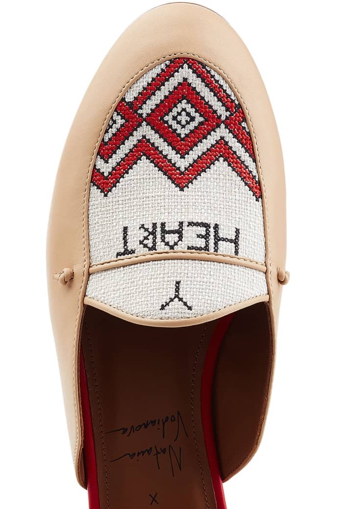 Malone Souliers x Natalia Vodianova &ldquo;Neva&rdquo; Leather Slippers with Linen Stitching