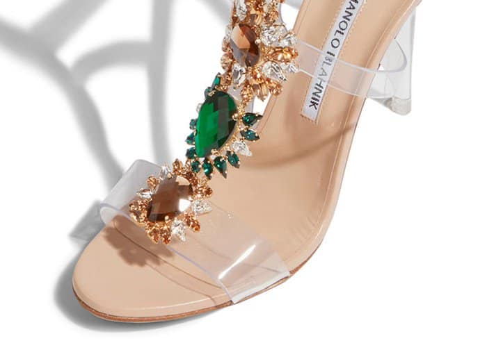 Rihanna x Manolo Blahnik &ldquo;Poison Ivy&rdquo; crystal and PVC detail knee-high gladiator sandals
