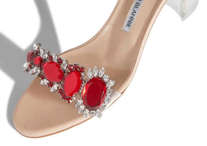 Rihanna x Manolo Blahnik &ldquo;Spice&rdquo; red crystal and PVC detail mid-heel mules