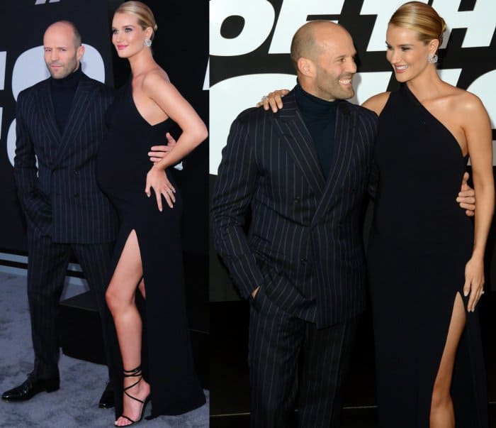 Rosie Huntington-Whiteley wearing a Brandon Maxwell gown and Gianvito Rossi Glitter Ankle-Strap Sandals 