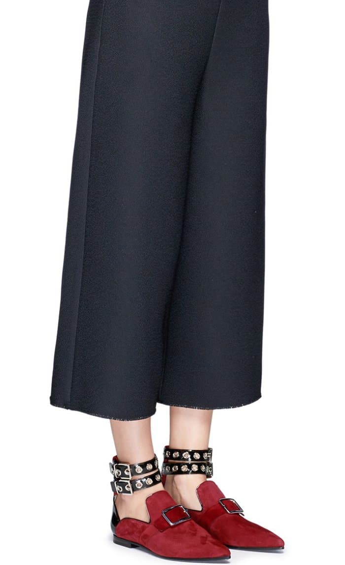 Self-Portrait x Robert Clergerie &ldquo;Lolli&rdquo; Eyelet Ankle Strap Suede Loafers in Dark Red