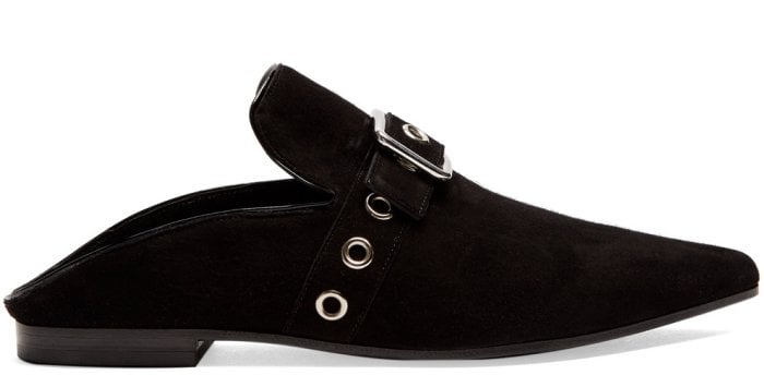 Self-Portrait x Robert Clergerie “Lopal” Backless Flats in Black Suede