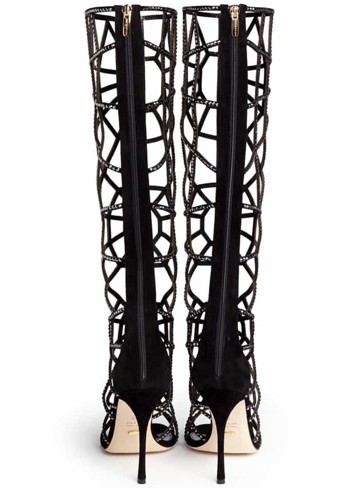 Sergio Rossi &ldquo;Puzzle&rdquo; Suede Strass Cutout Cage Sandal Boots