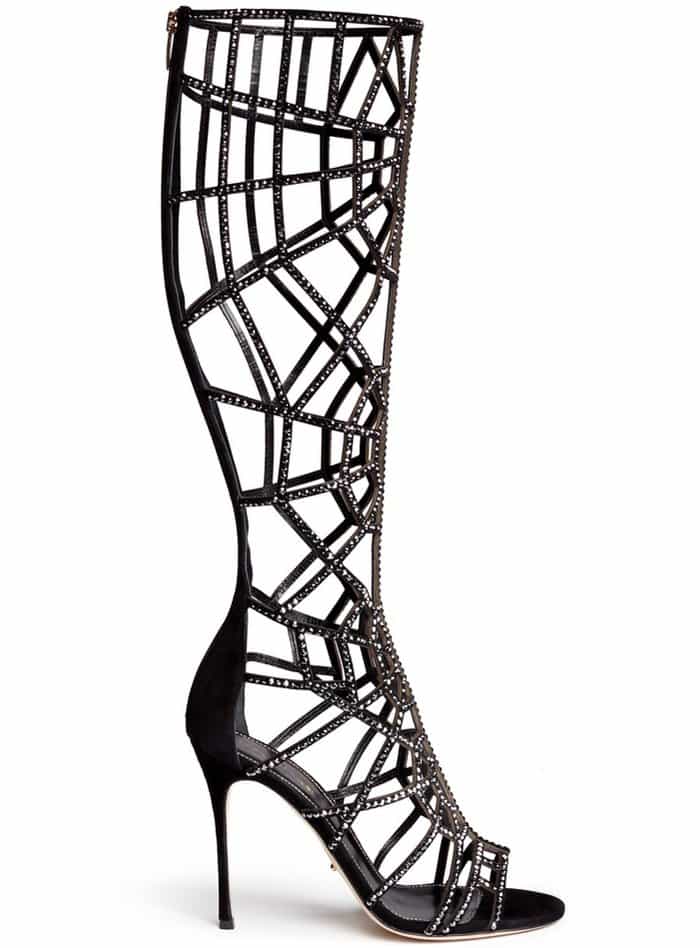 Sergio Rossi &ldquo;Puzzle&rdquo; Suede Strass Cutout Cage Sandal Boots